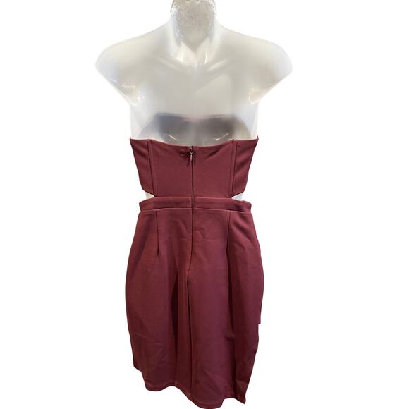 Nordstrom Asymmetrical Strapless Maroon Bodycon Dress with Cutouts and Structure - Picture 3 of 3